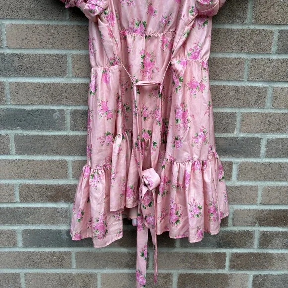 LoveShackFancy x Target Womens 18W Pink Satin Floral Puff Sleeve Mini Dress - Picture 11 of 12